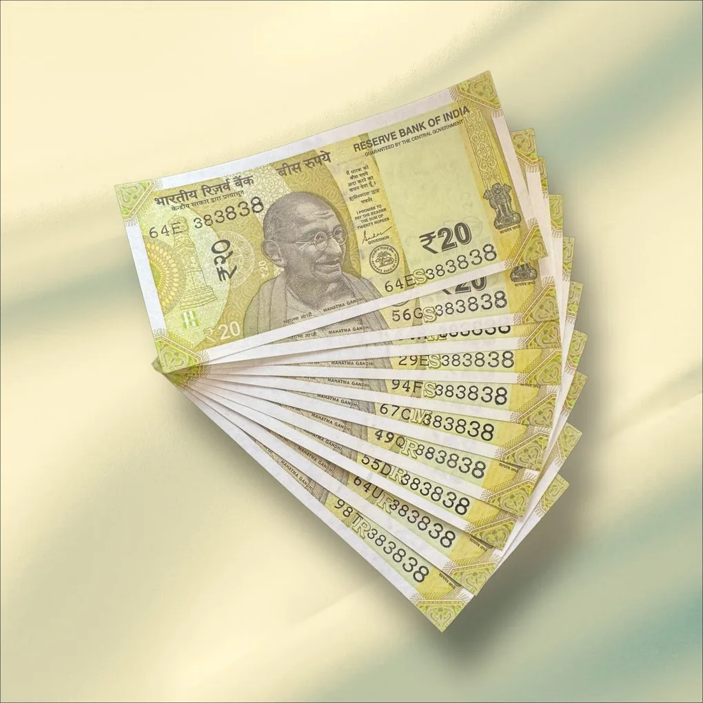 Rs 20 India Banknote Triple Number 10 Note Set Number 383838 Gem Unc Very Unique and Rare
