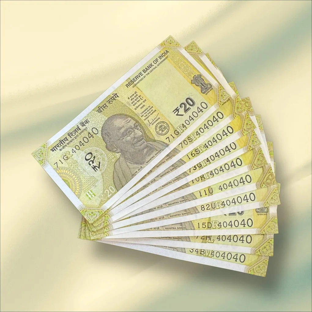 Rs 20 India Banknote Tripling Number 10 Note Set Number 404040 Gem Unc Very Unique and Rare