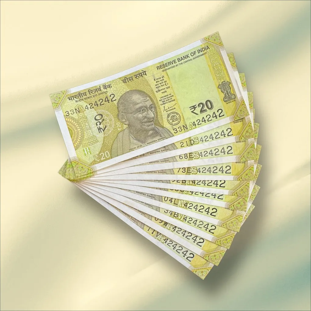 Rs 20 India Banknote Triple Number 10 Note Set Number 424242 Gem Unc Very Unique and Rare