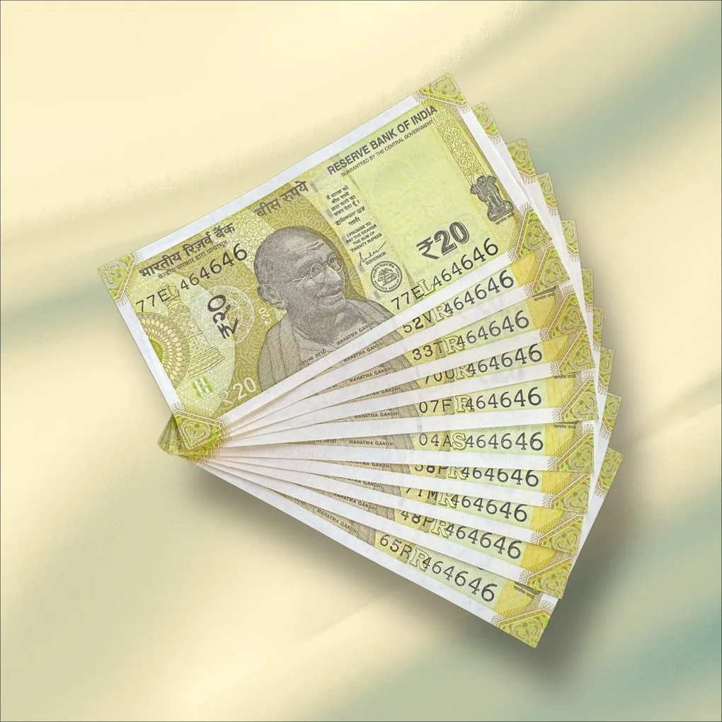 Rs 20 India Banknote Tripling Number 10 Note Set Number 464646 Gem Unc Very Unique and Rare