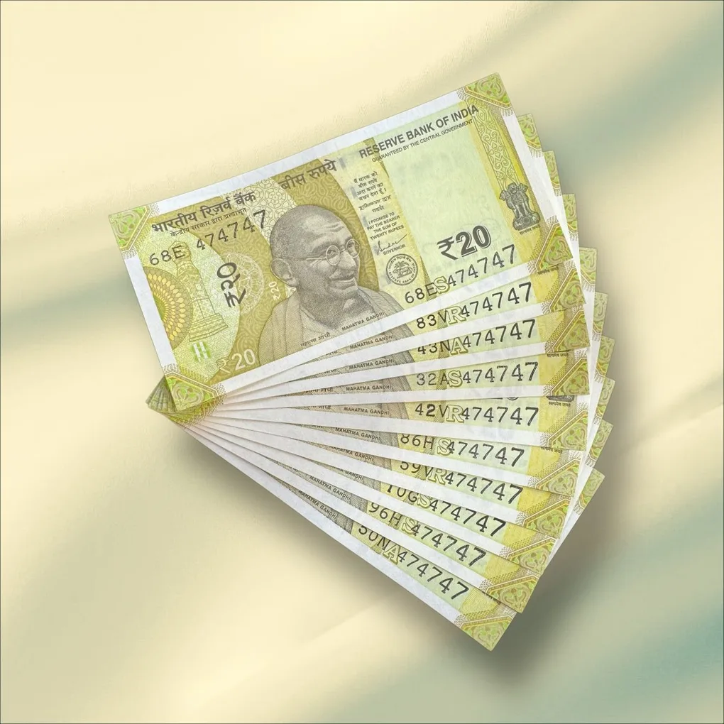 Rs 20 India Banknote Triple Number 10 Note Set Number 474747 Gem Unc Very Unique and Rare