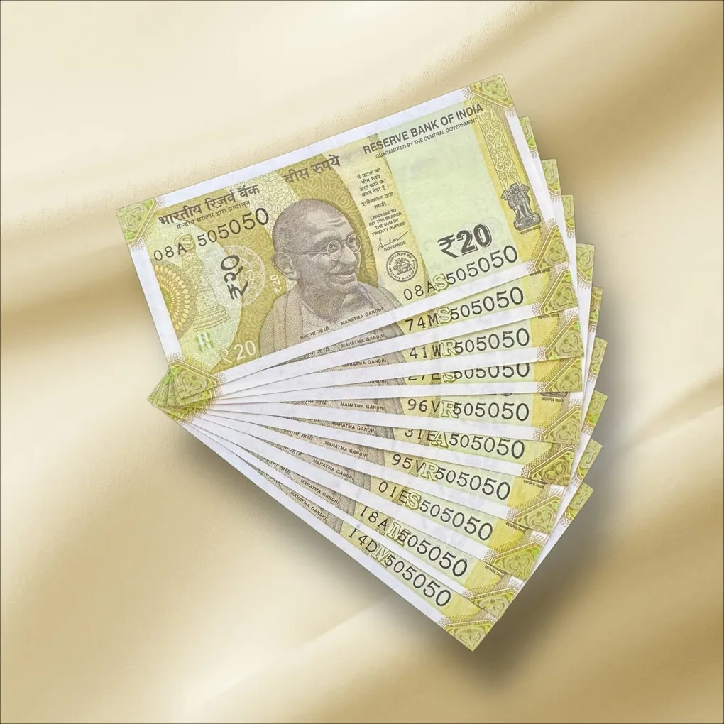 Rs 20 India Banknote Triple Number 10 Note Set Number 505050 Gem Unc Very Unique and Rare