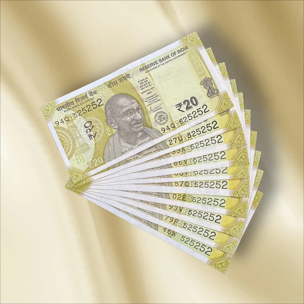 Rs 20 India Banknote Triple Number 10 Note Set Number 525252 Gem Unc Very Unique and Rare