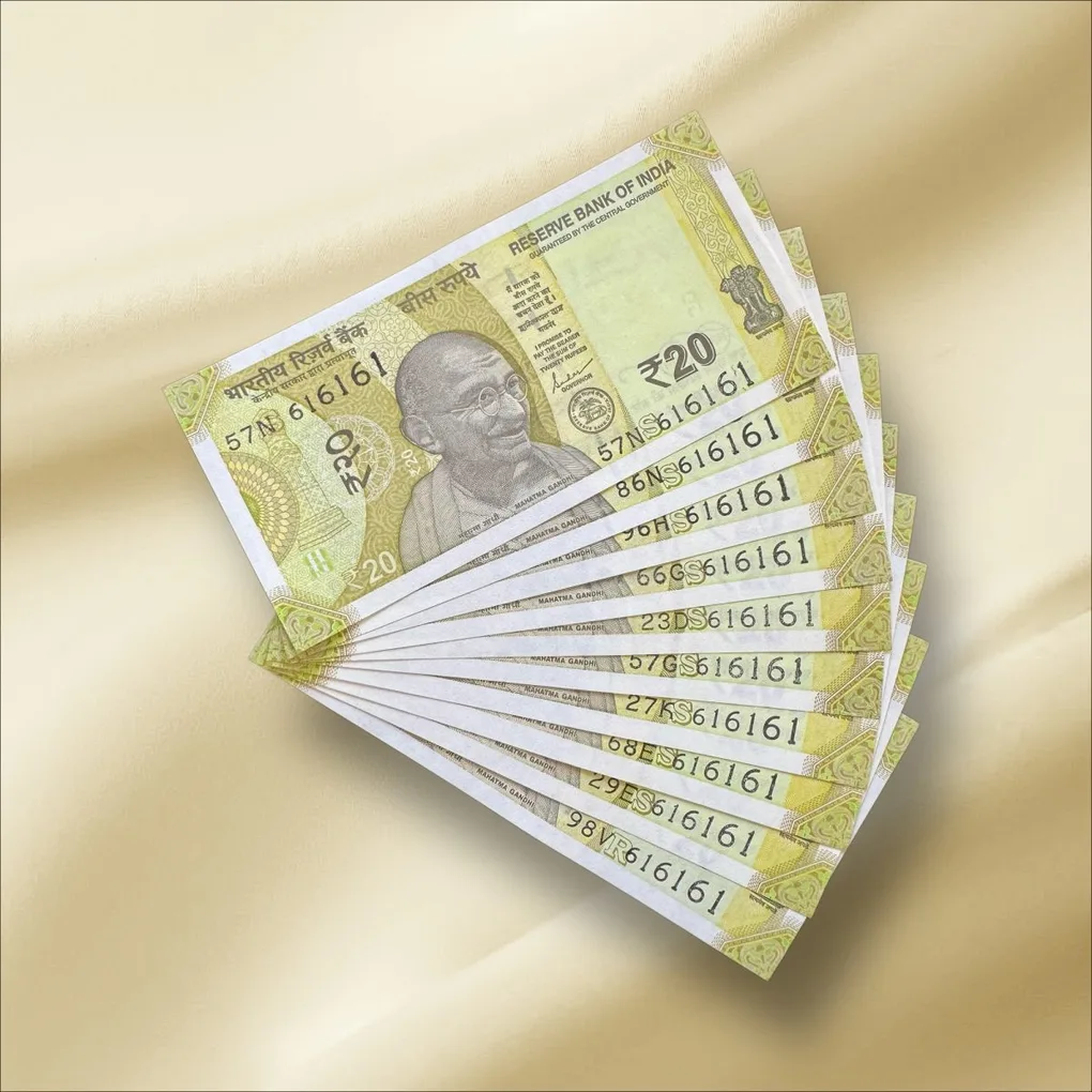 Rs 20 India Banknote Triple Number 10 Note Set Number 616161 Gem Unc Very Unique and Rare