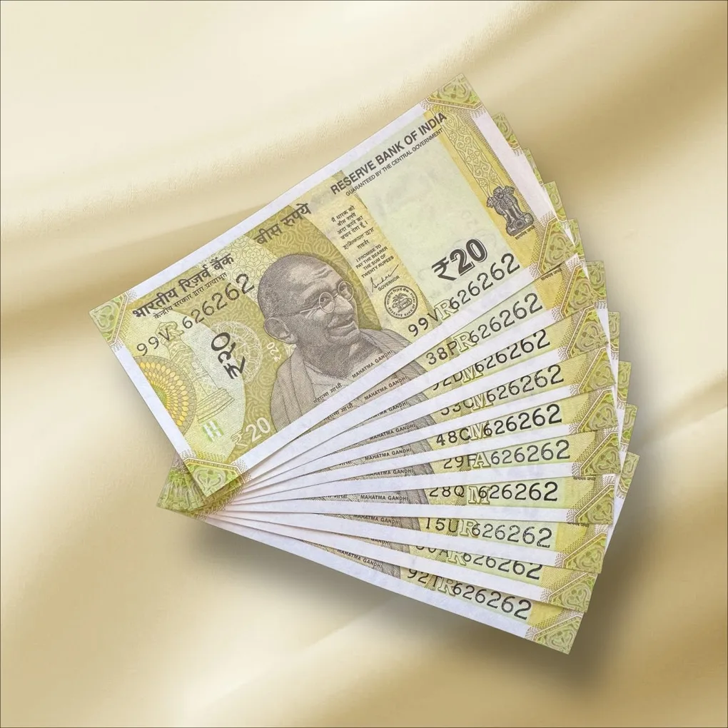Rs 20 India Banknote Triple Number 10 Note Set Number 626262 Gem Unc Very Unique and Rare