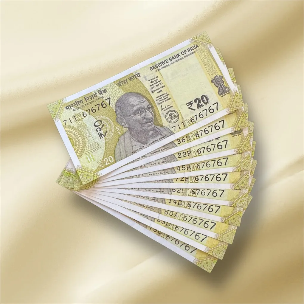 Rs 20 India Banknote Triple Number 10 Note Set Number 676767 Gem Unc Very Unique and Rare