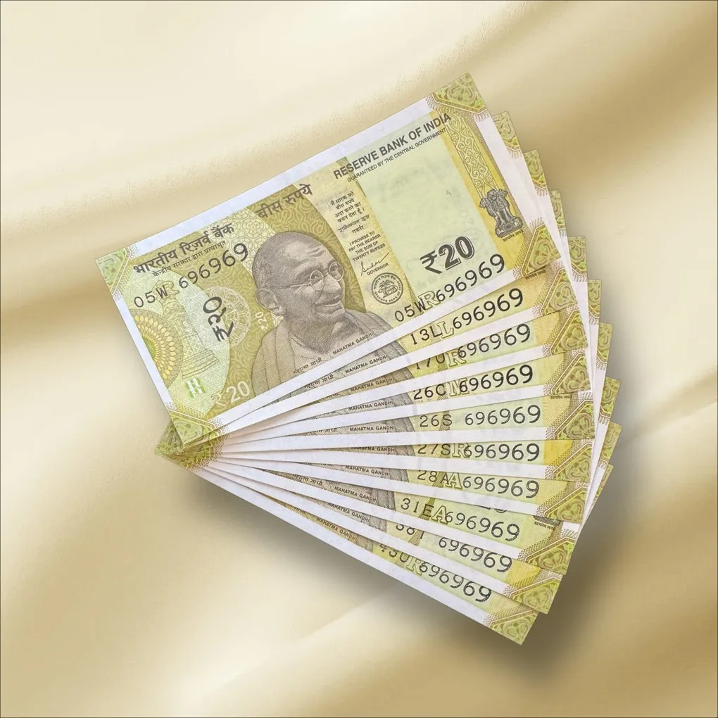 Rs 20 India Banknote Triple Number 10 Note Set Number 696969 Gem Unc Very Unique and Rare