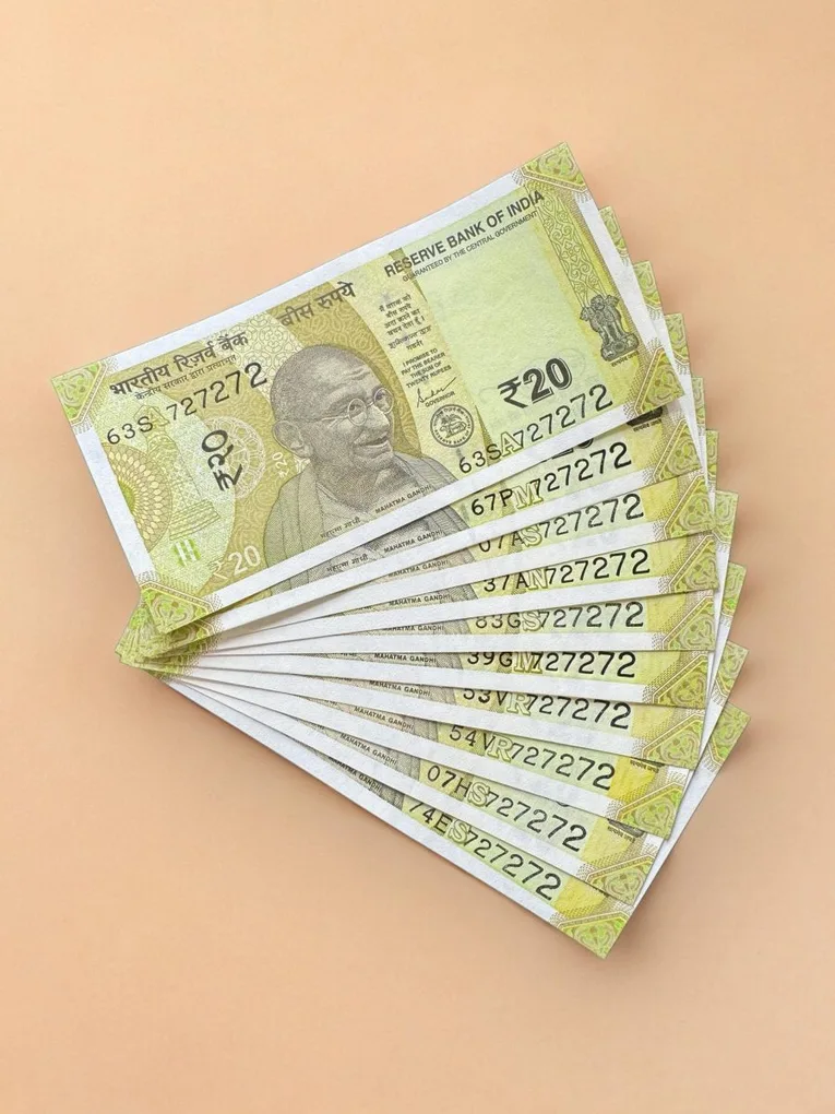Rs 20 India Banknote Triple Number 10 Note Set Number 727272 Gem Unc Very Unique and Rare