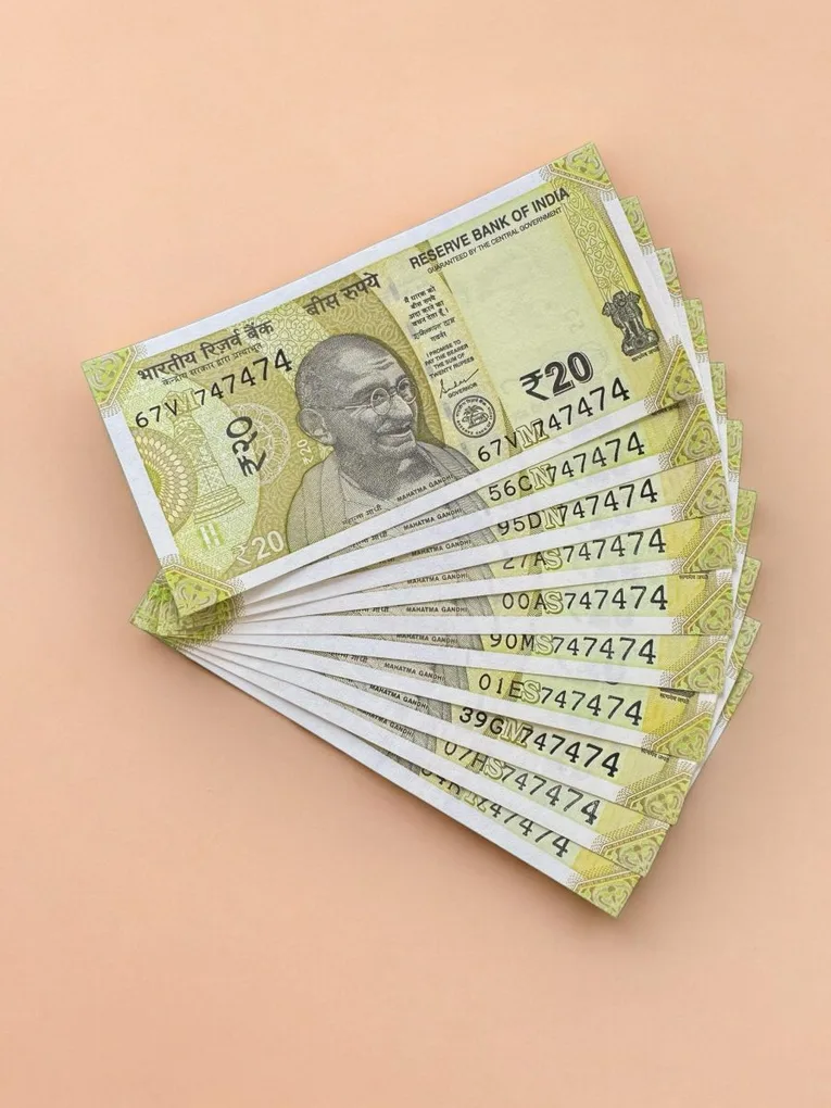 Rs 20 India Banknote Triple Number 10 Note Set Number 747474 Gem Unc Very Unique and Rare