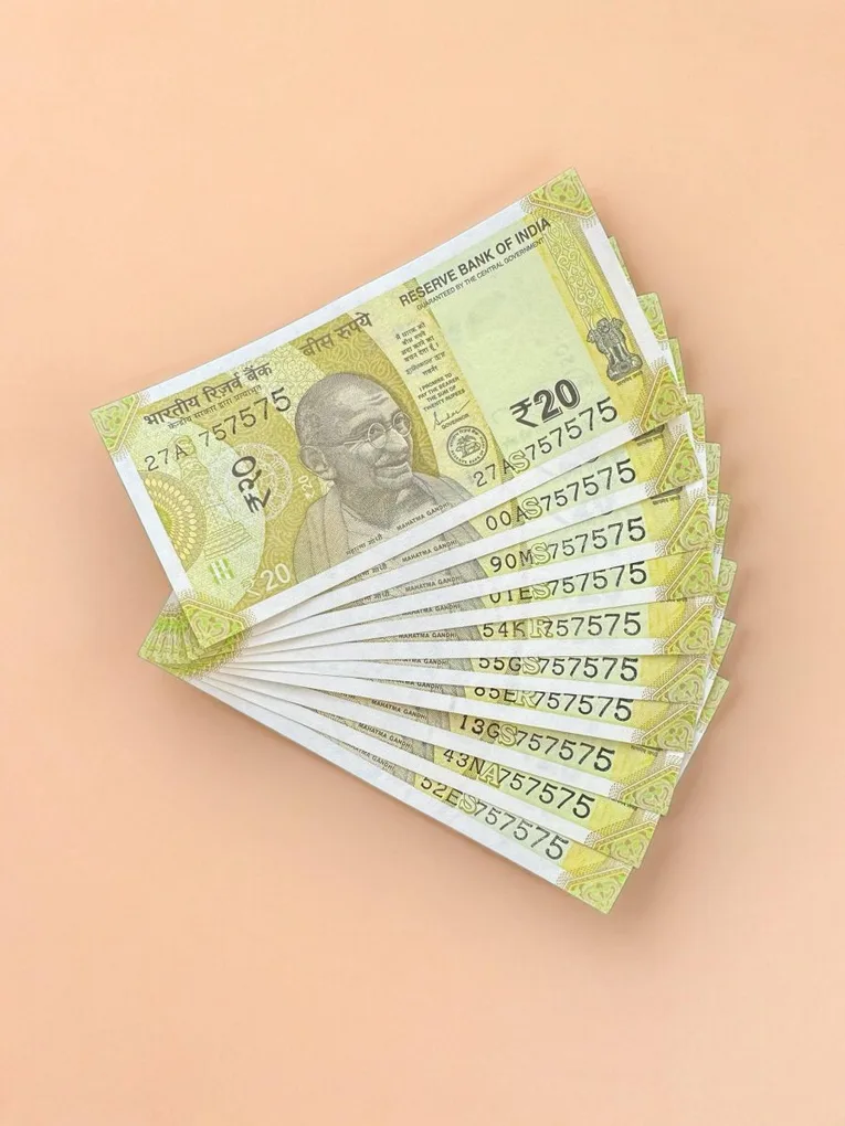 Rs 20 India Banknote Triple Number 10 Note Set Number 757575 Gem Unc Very Unique and Rare