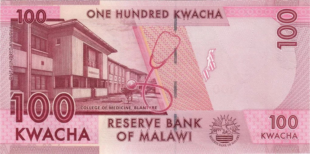 100 Kwacha of Malawi Country (AD 2014-2020) with College of Medicine in Blantyre