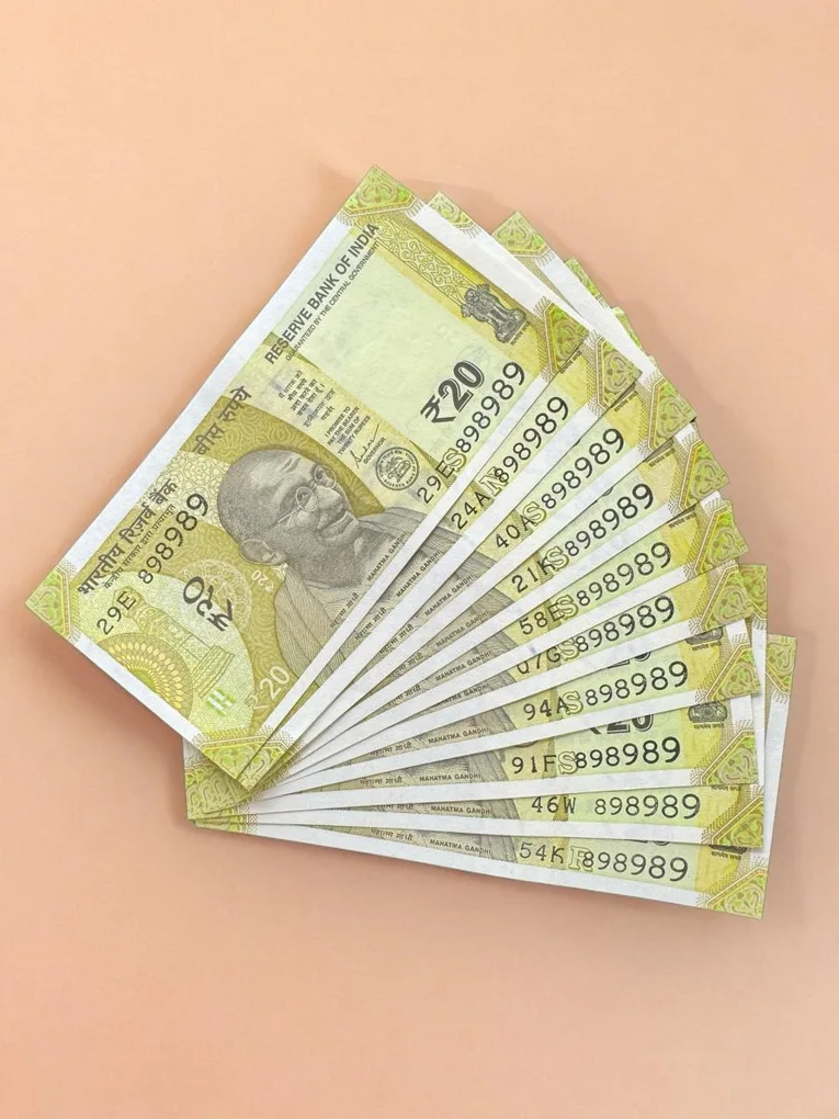 Rs 20 India Banknote Triple Number 10 Note Set Number 898989 Gem Unc Very Unique and Rare