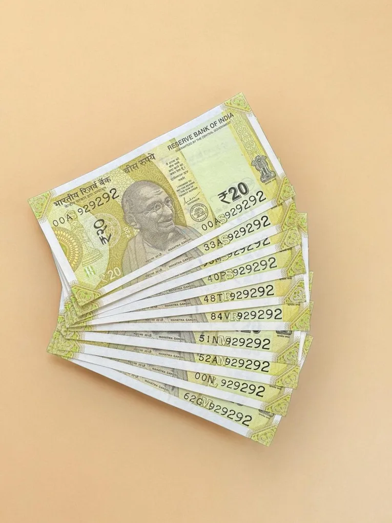 Rs 20 India Banknote Triple Number 10 Note Set Number 929292 Gem Unc Very Unique and Rare