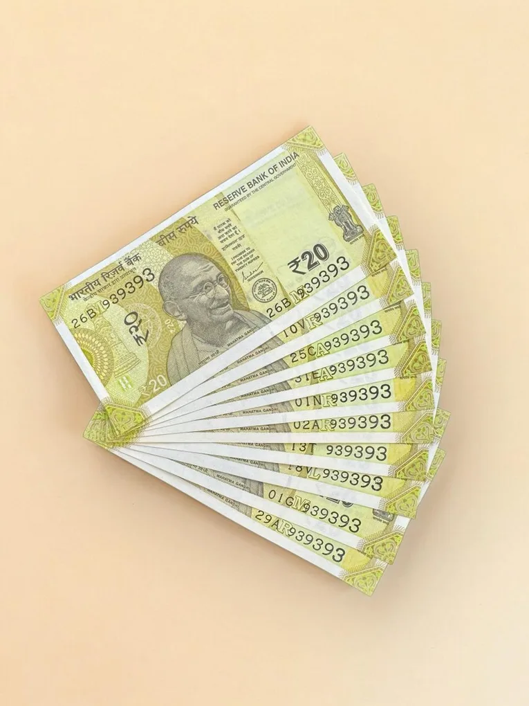 Rs 20 India Banknote Triple Number 10 Note Set Number 939393 Gem Unc Very Unique and Rare