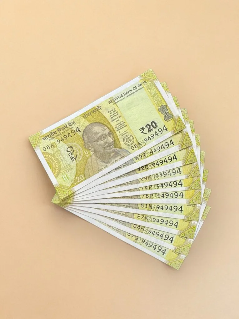 Rs 20 India Banknote Triple Number 10 Note Set Number 949494 Gem Unc Very Unique and Rare