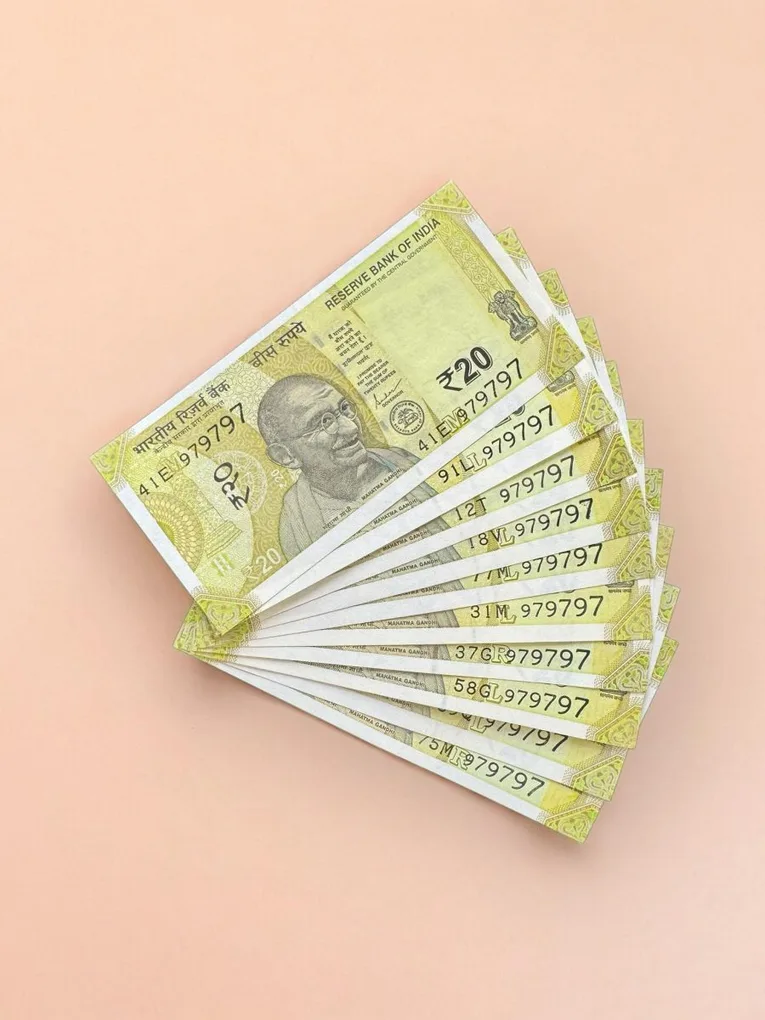 Rs 20 India Banknote Triple Number 10 Note Set Number 979797 Gem Unc Very Unique and Rare