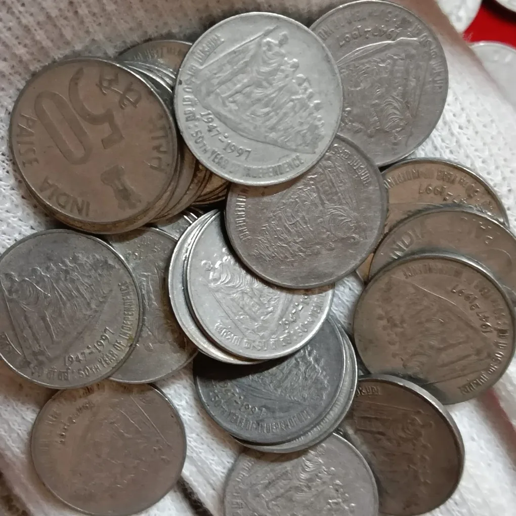 50 Paise Scare Coins Dandi Yatra 50 Th year of Independence 1947-1997 Year 155 Pcs Given