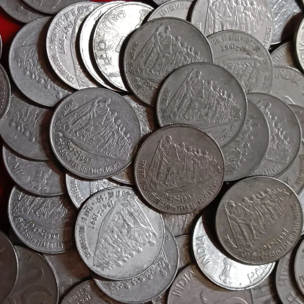 50 Paise Scare Coins Dandi Yatra 50 Th year of Independence 1947-1997 Year 155 Pcs Given