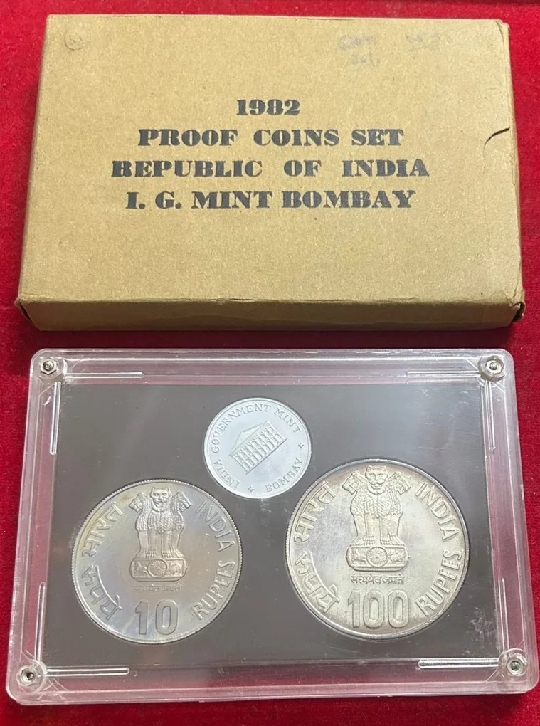 1982 National Integration 2 Coins Proof Set with BOX and Certificate Bombay Mint