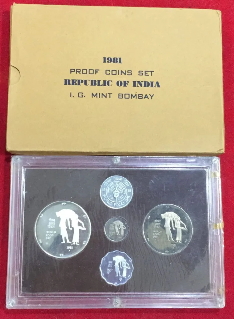 1981 World Food Day (4 Coins Proof Set) Coin Bombay Mint Ishu Set With card and Box