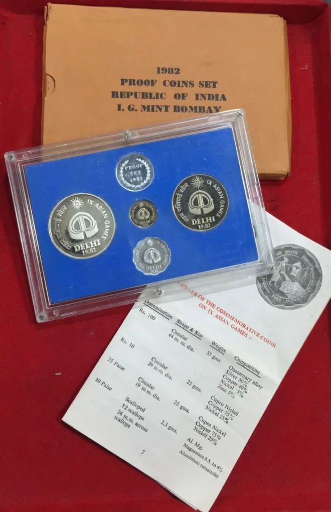 1982 IX Asian Games 4 Coins Proof Set with BOX and Certificate Bombay Mint