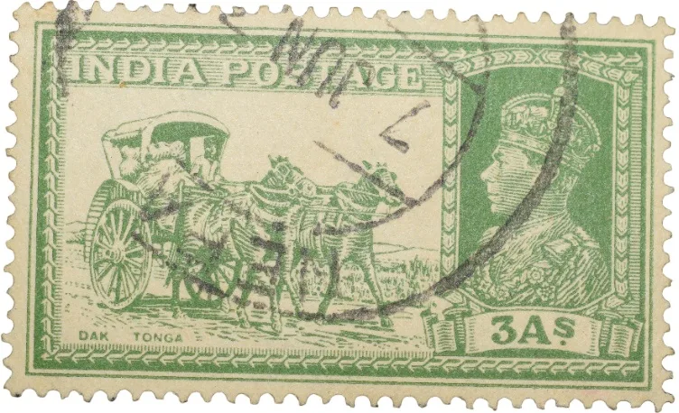 Postal Stamp of George VI Green Colour 2 Annas 'DAK Tonga' Issue Used Condition as per Image.