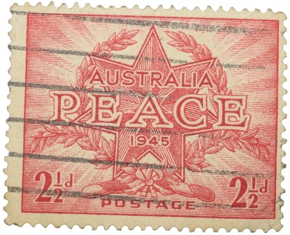 Old Postal Stamp of Australia (AD 1945) - 2-1/2 Pence Red Colour - Peace - Used Condition as per Image.