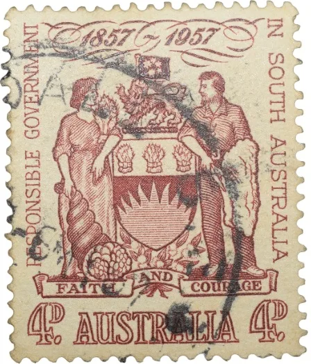 Old Postal Stamp of Australia (AD 1957) - 4 Pence White-Brown Colour - Used Condition as per Image.