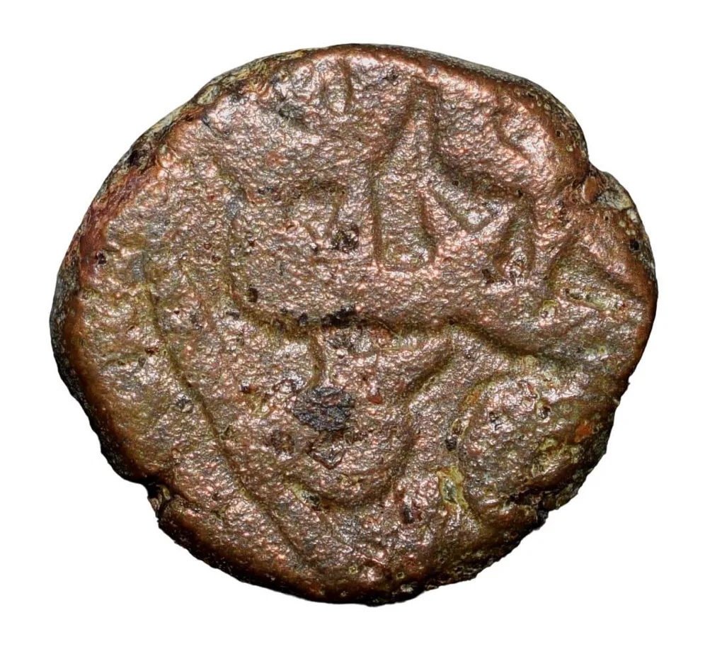 Copper 1/8 Dam(Damri) of Akbar(AD 1556-1605) Harat Dehli Mint Dated AH978 KM10 Ext. Rare