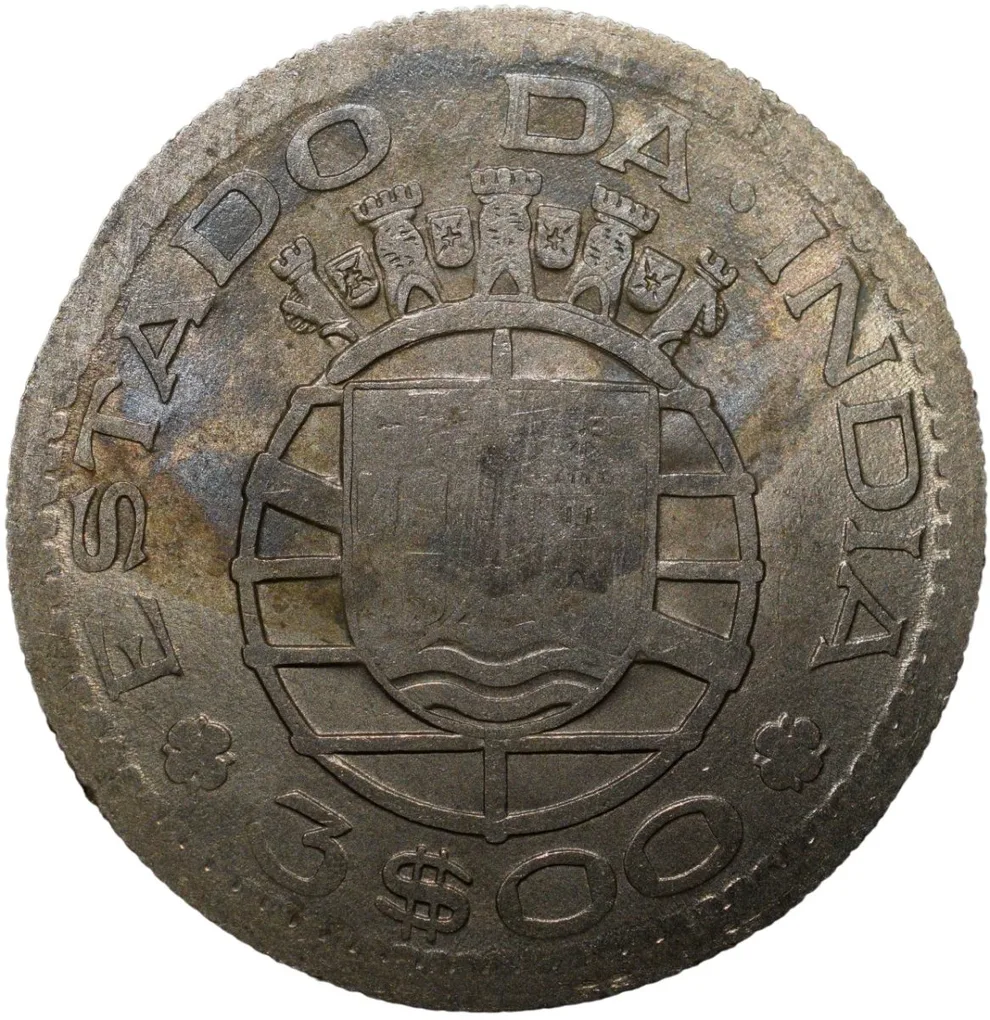 Copper-Nickel 3 Escudos of Portuguesa India (AD 1959) Scarce KM34