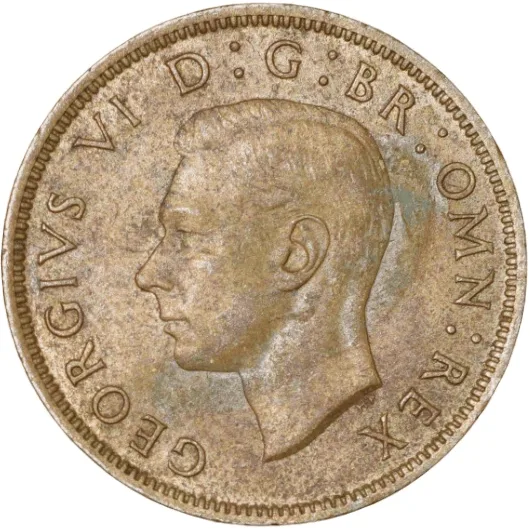 Copper-Nickel 2 Shillings of George VI (AD 1949) from Great Brittain Crown above Rose Plant