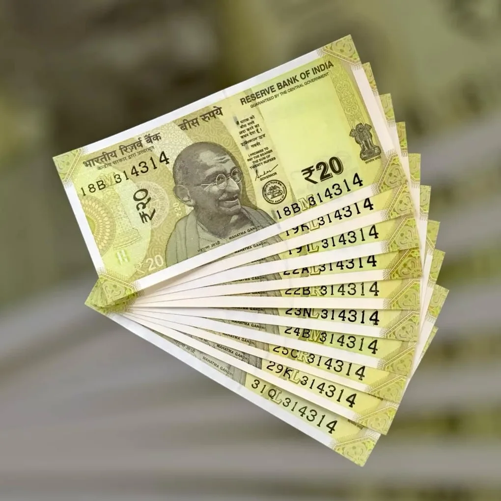 Rs 20 India Banknote Double Repeater Semi Solid Set 314314 Gem Unc Unique and Rare