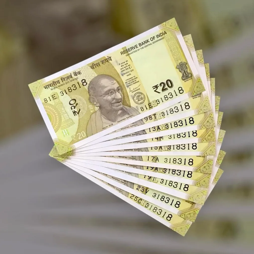 Rs 20 India Banknote Double Repeater Semi Solid Set 318318 Gem Unc Unique and Rare