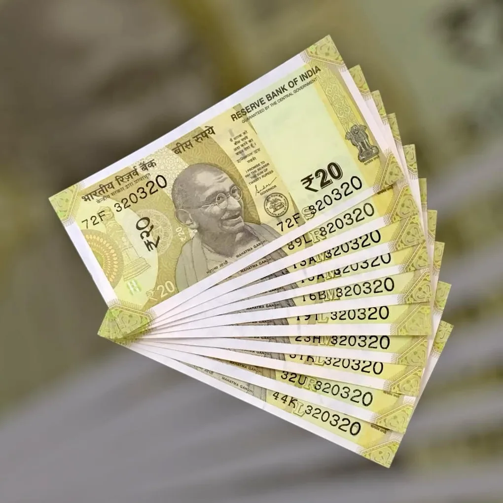Rs 20 India Banknote Double Repeater Semi Solid Set 320320 Gem Unc Unique and Rare