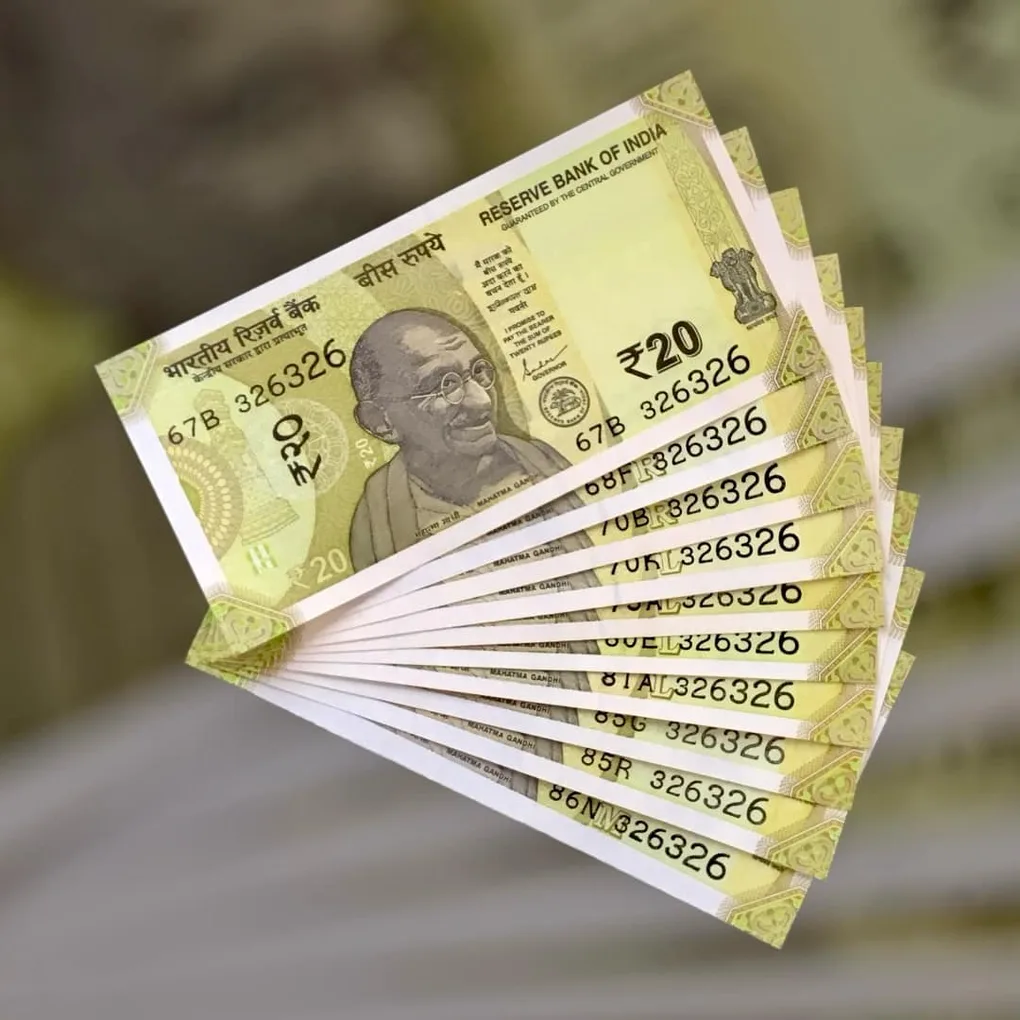 Rs 20 India Banknote Double Repeater Semi Solid Set 326326 Gem Unc Unique and Rare