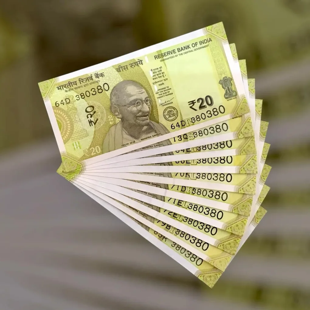 Rs 20 India Banknote Double Repeater Semi Solid Set 380380 Gem Unc Unique and Rare