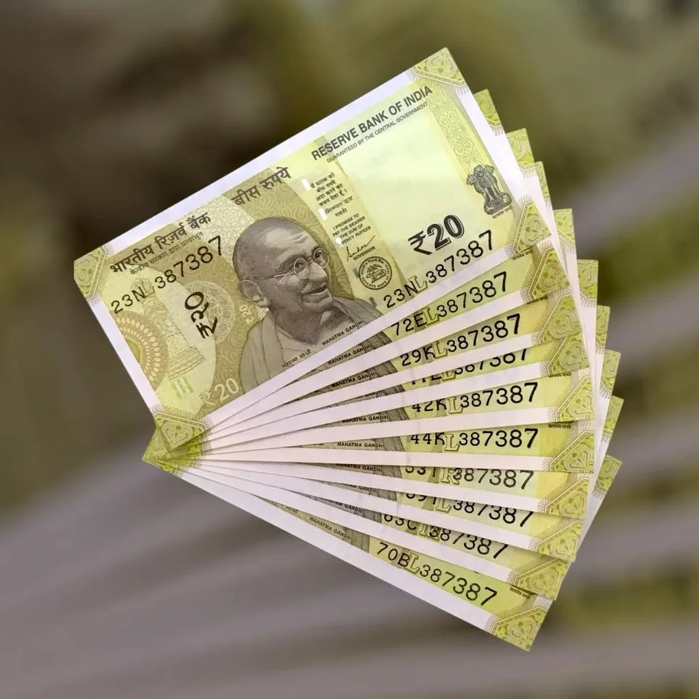 Rs 20 India Banknote Double Repeater Semi Solid Set 387387 Gem Unc Unique and Rare