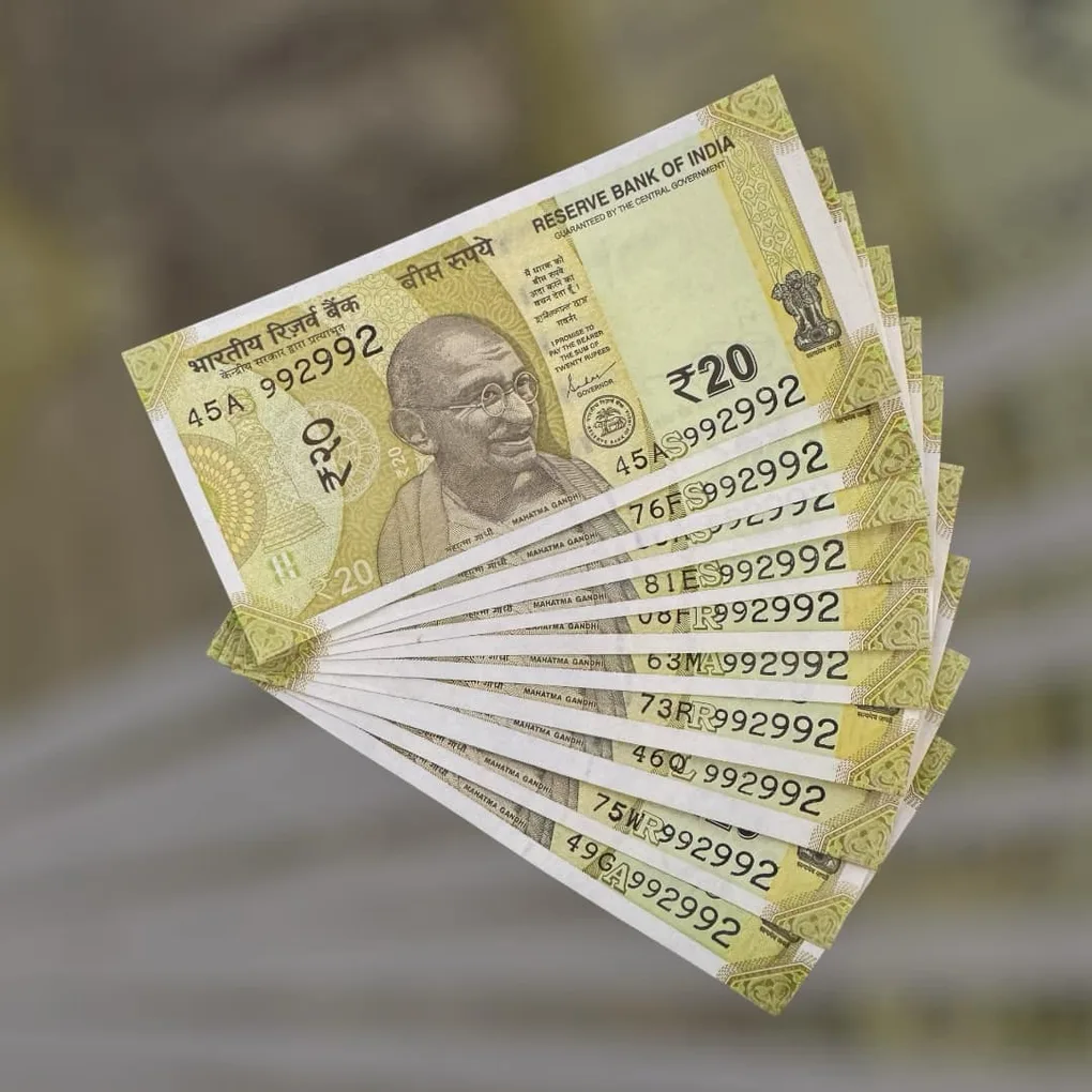 Rs 20 India Bank Note Semi Fancy 10 Note Same Number Sets 992992 Unique and Rare)