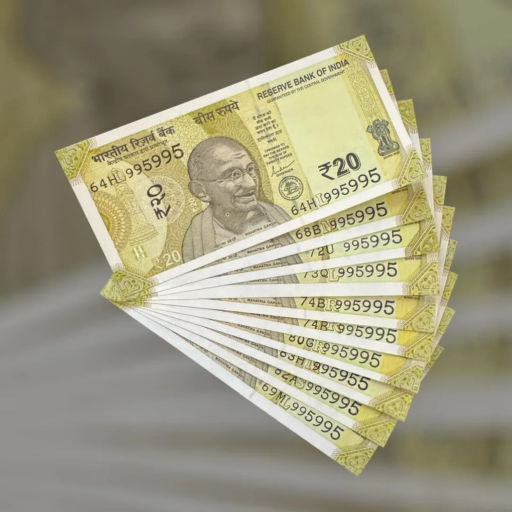 Rs 20 India Bank Note Semi Fancy 10 Note Same Number Sets 995995 Unique and Rare