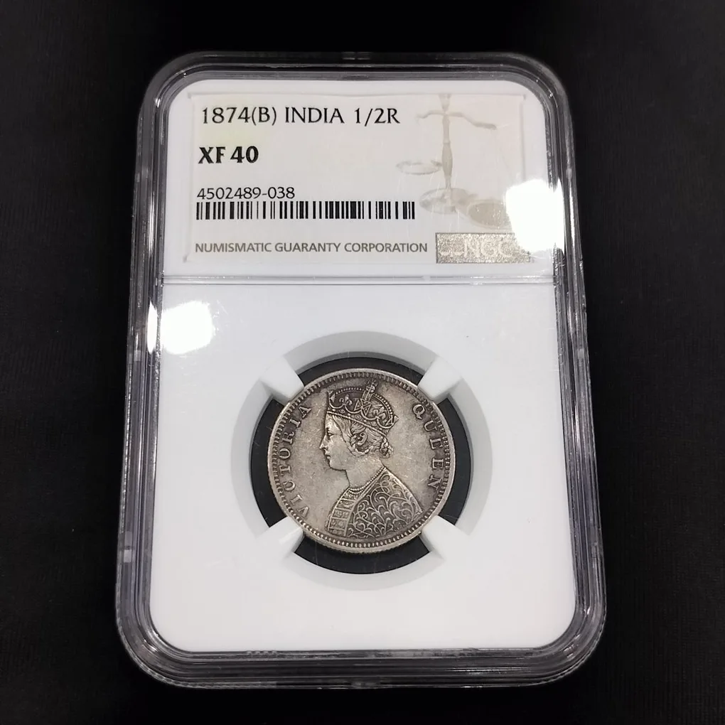 1/2 Rupee 1874 Victoria Queen NGC Graded
