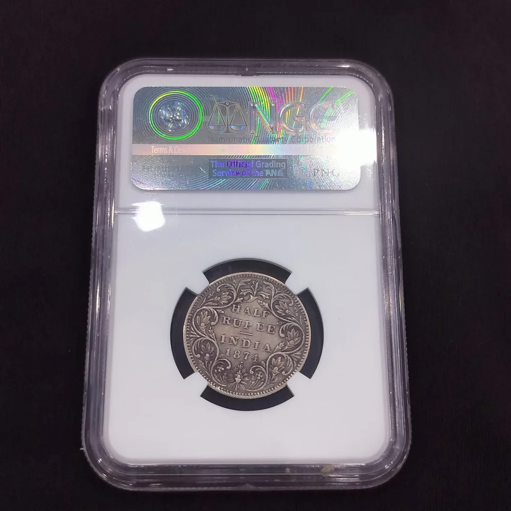 1/2 Rupee 1874 Victoria Queen NGC Graded