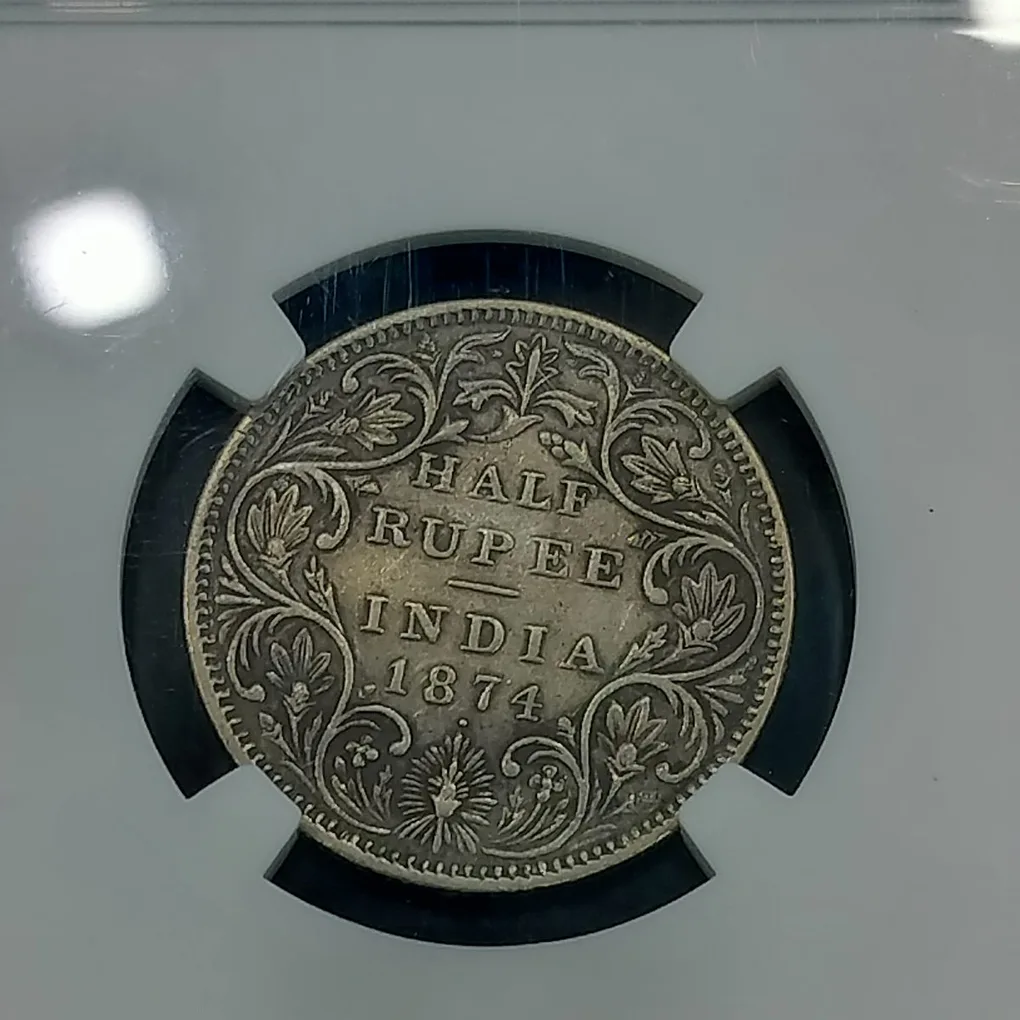 1/2 Rupee 1874 Victoria Queen NGC Graded