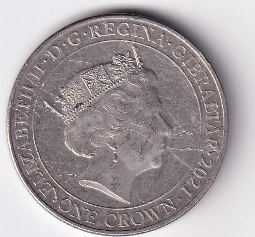 United Kingdom, Gibraltar 1 Crown 2021- Elizabeth II Platinum Wedding Commemorative issue Rare Coloured Coin #M-42