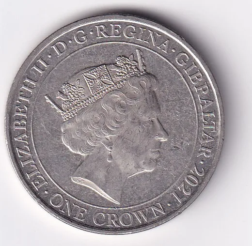 United Kingdom, Gibraltar 1 Crown 2021- Ellizabeth II Commemorative issue Rare Coloured Coin #M-50
