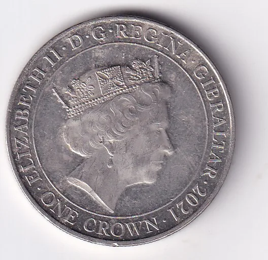 United Kingdom, Gibraltar 1 Crown 2021- Ellizabeth II Commemorative issue Rare Coloured Coin #M-51