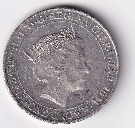 United Kingdom, Gibraltar 1 Crown 2021- Ellizabeth II Commemorative issue Rare Coloured Coin #M-52