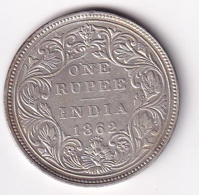 1862 British India Victoria Silver One Rupees ( 6 DOT) High Detailing Rare Coin #2424