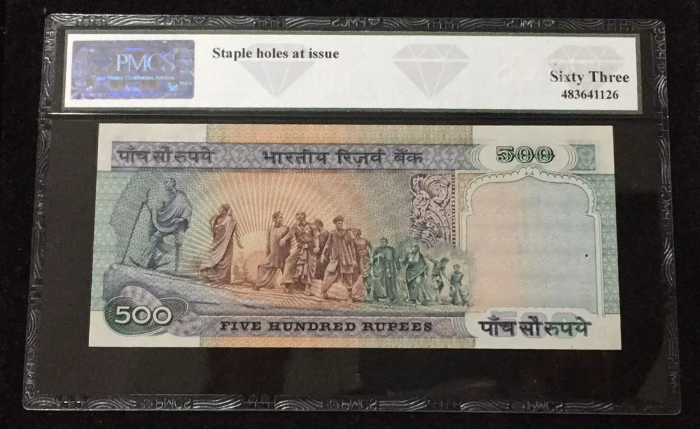 500 Rupees Note Dandhi Series old ishu. Governor C. Rangarajan with grading pmcs 63 grade Gem Unc