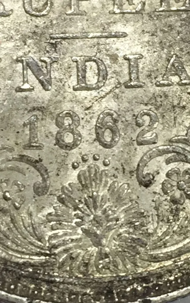 1862 British India Victoria Silver One Rupees ( 4 DOT) High Detailing Rare Coin #2222