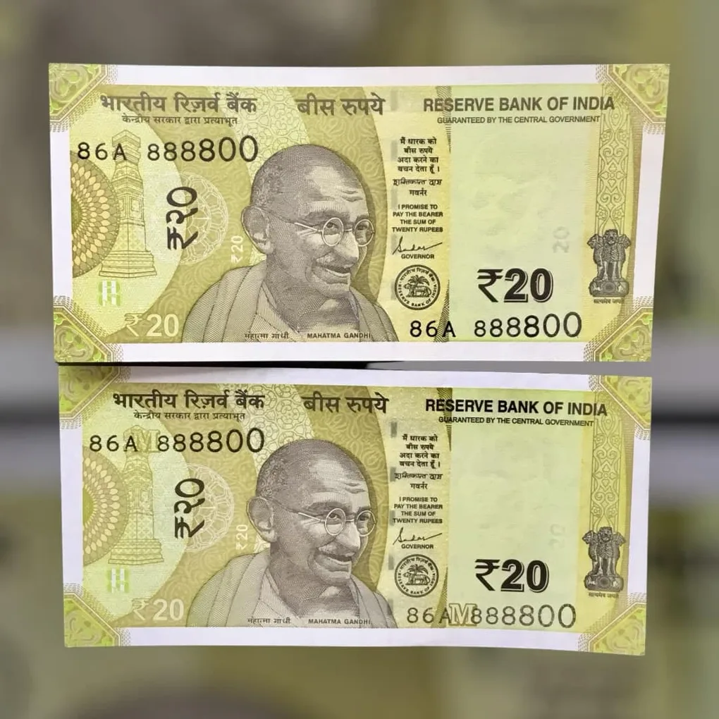 Rs 20 India Banknote Semi Fancy Twin Set 86A 888800 Unique and Rare